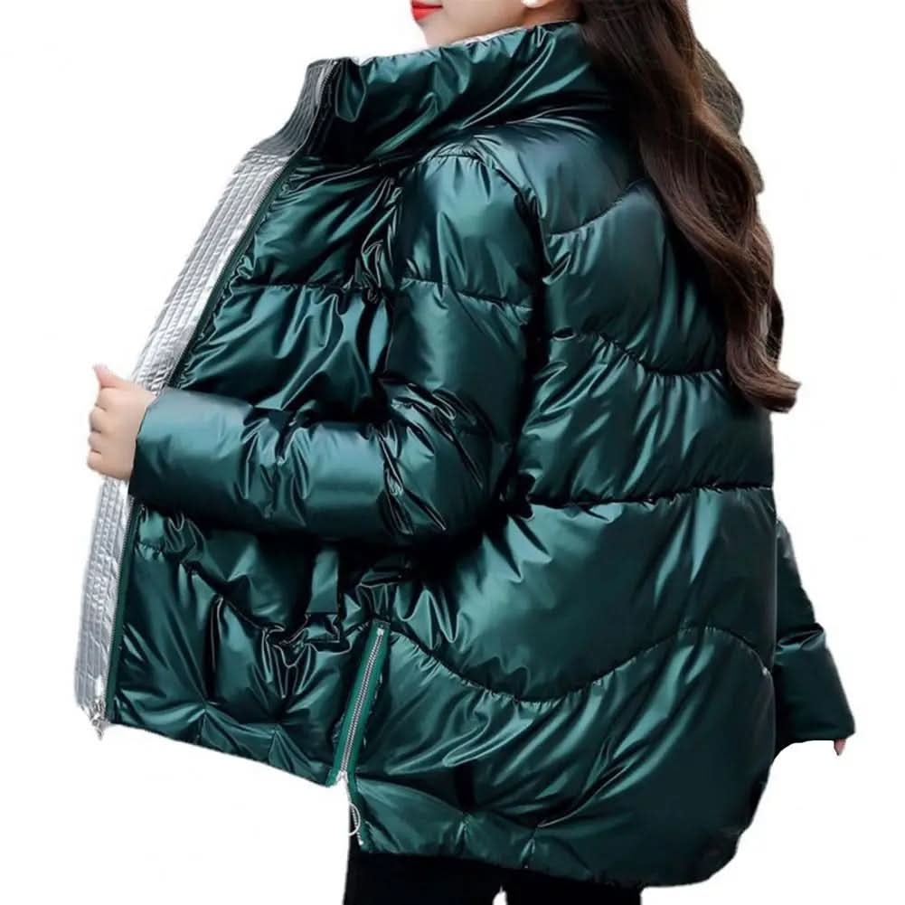 Luxuriöse Smaragdgrüne Pufferjacke für Damen im Winter