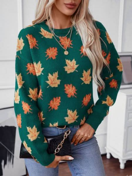 Gemütlicher Herbstpullover mit Ahornblattmotiv – weich und bequem  für Damen