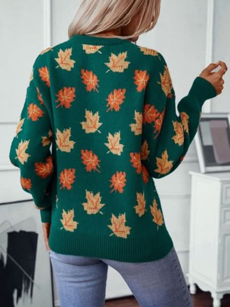 Gemütlicher Herbstpullover mit Ahornblattmotiv – weich und bequem  für Damen