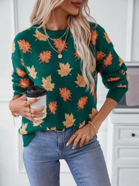 Gemütlicher Herbstpullover mit Ahornblattmotiv – weich und bequem  für Damen