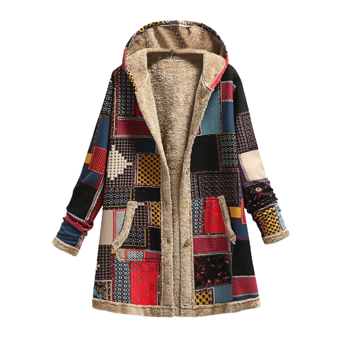 Luxuriöse, elegante, warme Schaffell-Patchwork-Kapuzenjacke für Damen