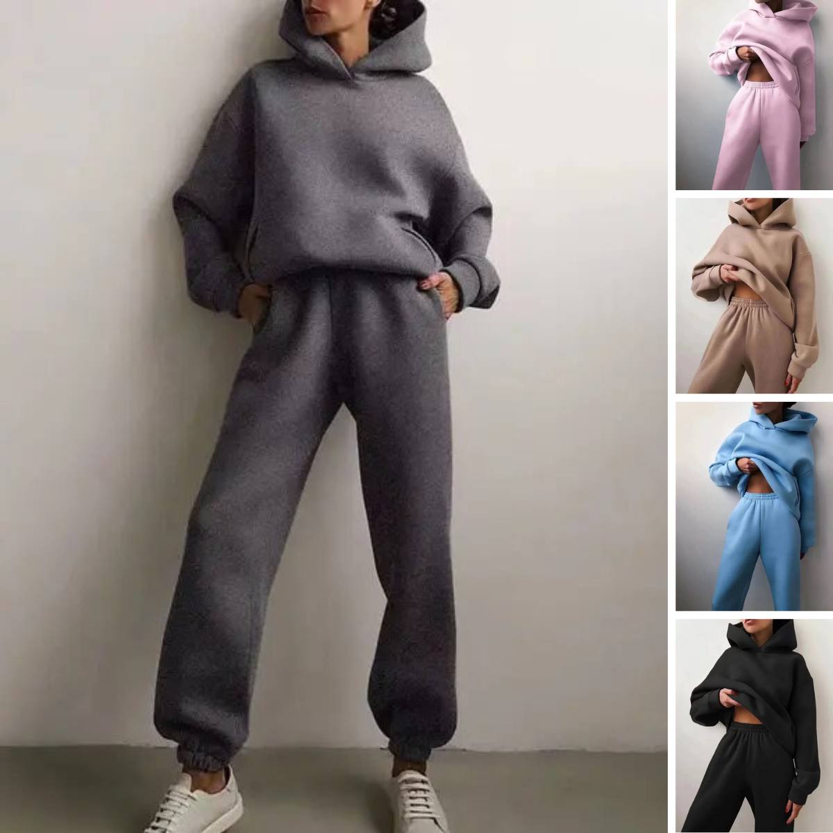 Entspanntes Kapuzenpullover- und Sweatpants-Set für Frauen