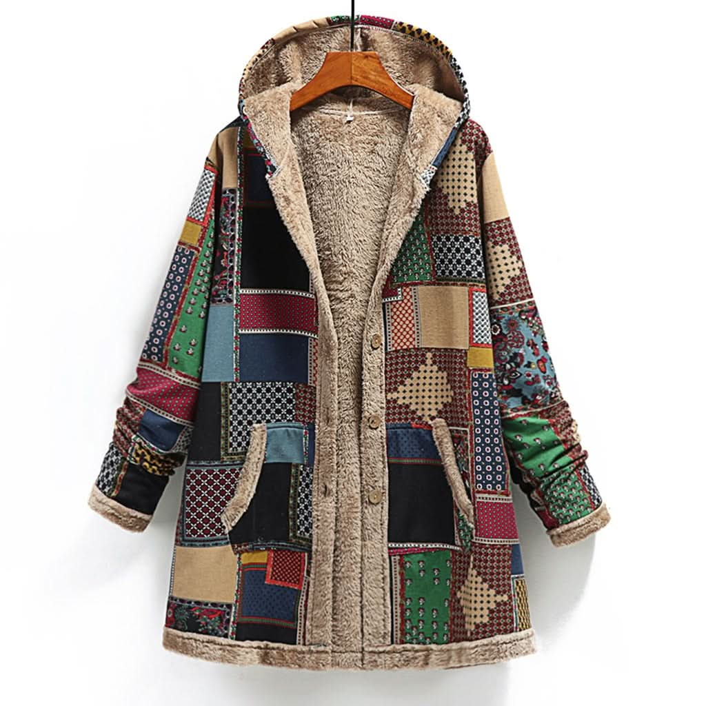 Luxuriöse, elegante, warme Schaffell-Patchwork-Kapuzenjacke für Damen