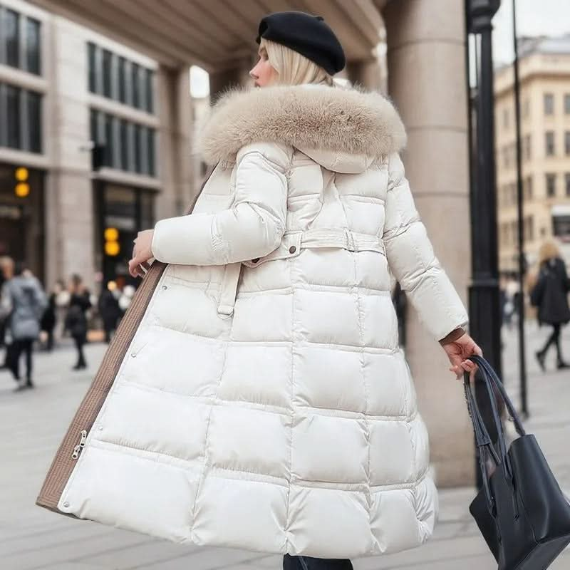 Elegante Pufferjacke mit Kunstpelzkragen und Gürtel für Damen