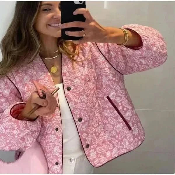 Warme, gesteppte Jacke mit Blumenmuster für Frauen