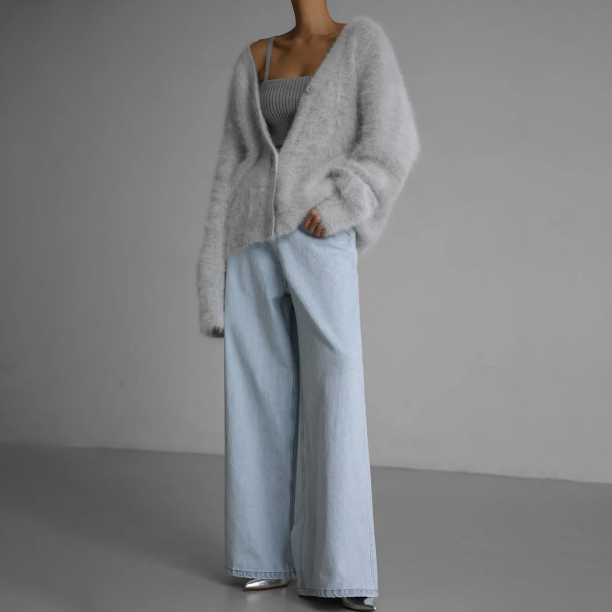 Luxuriöse, gemütliche, stylische Mohair-Strickjacke für Damen