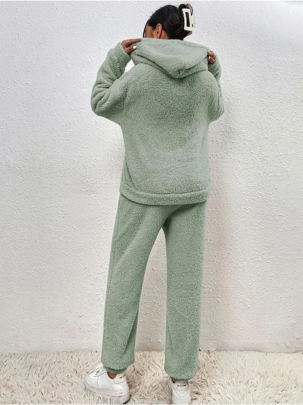 Gemütliches, kuscheliges, stylisches Teddybär-Kapuzenpullover- und Jogginghosen-Set für Damen