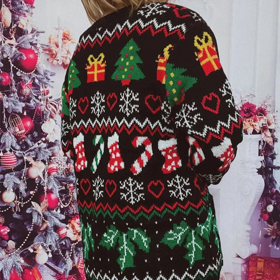 Festliche Weihnachtsstrickjacke mit Weihnachtsmotiven für Frauen