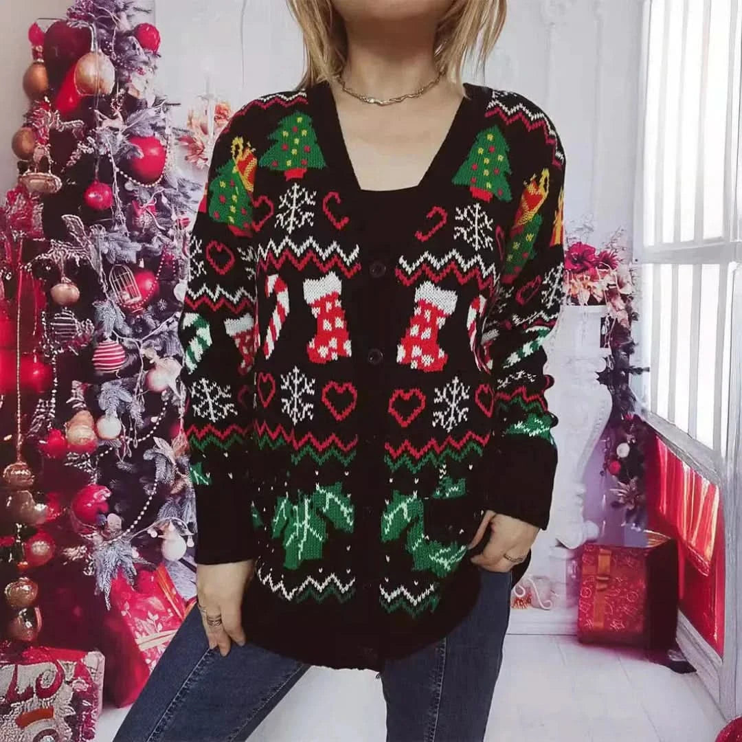 Festliche Weihnachtsstrickjacke mit Weihnachtsmotiven für Frauen