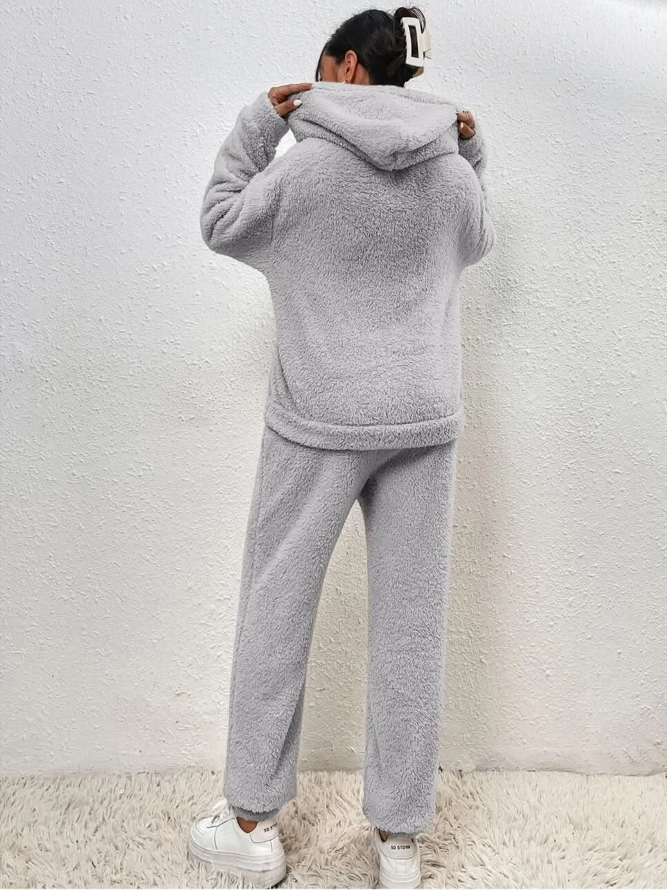 Gemütliches, kuscheliges, stylisches Teddybär-Kapuzenpullover- und Jogginghosen-Set für Damen