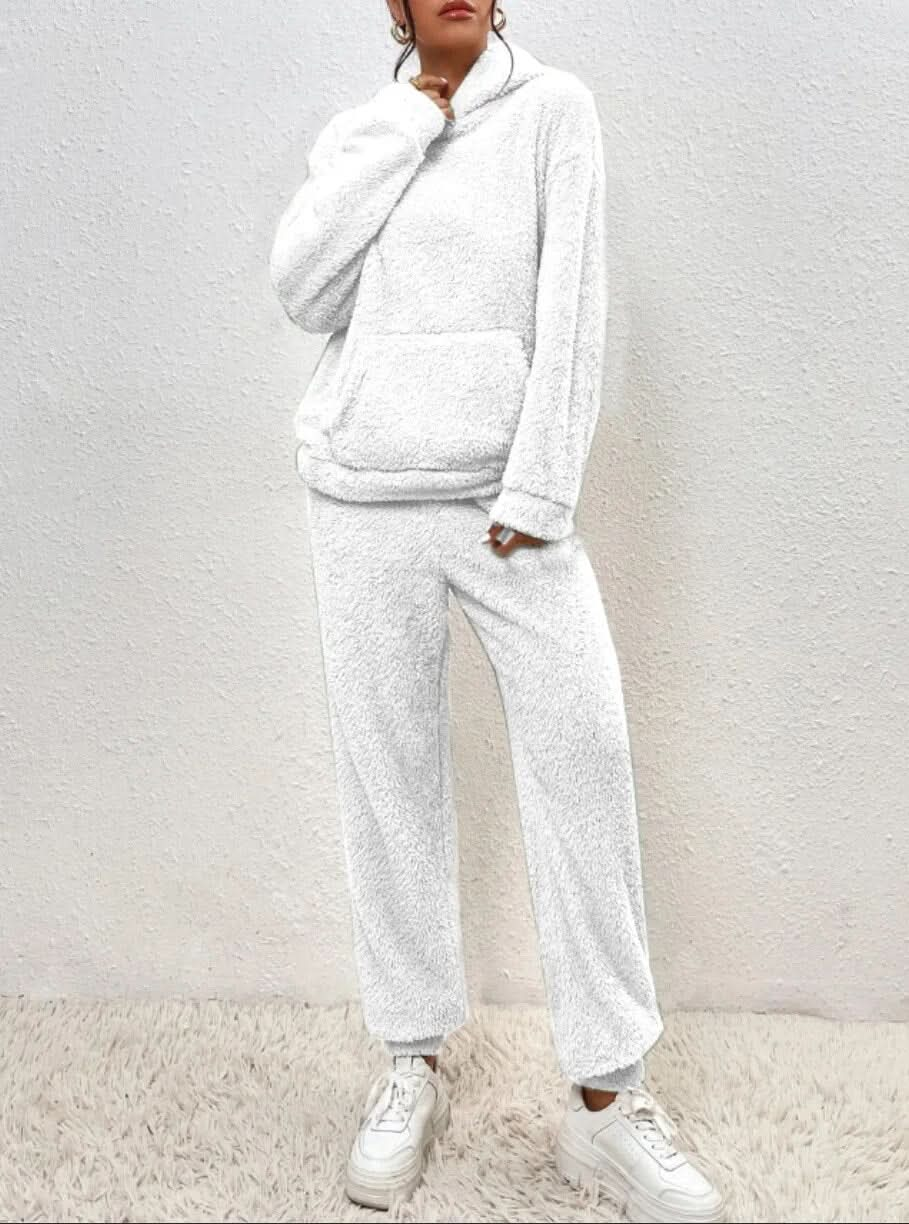 Gemütliches, kuscheliges, stylisches Teddybär-Kapuzenpullover- und Jogginghosen-Set für Damen