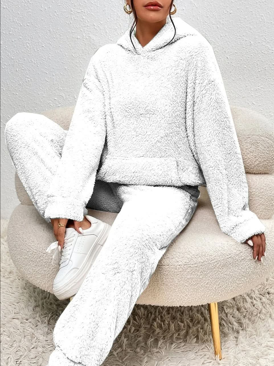 Gemütliches, kuscheliges, stylisches Teddybär-Kapuzenpullover- und Jogginghosen-Set für Damen