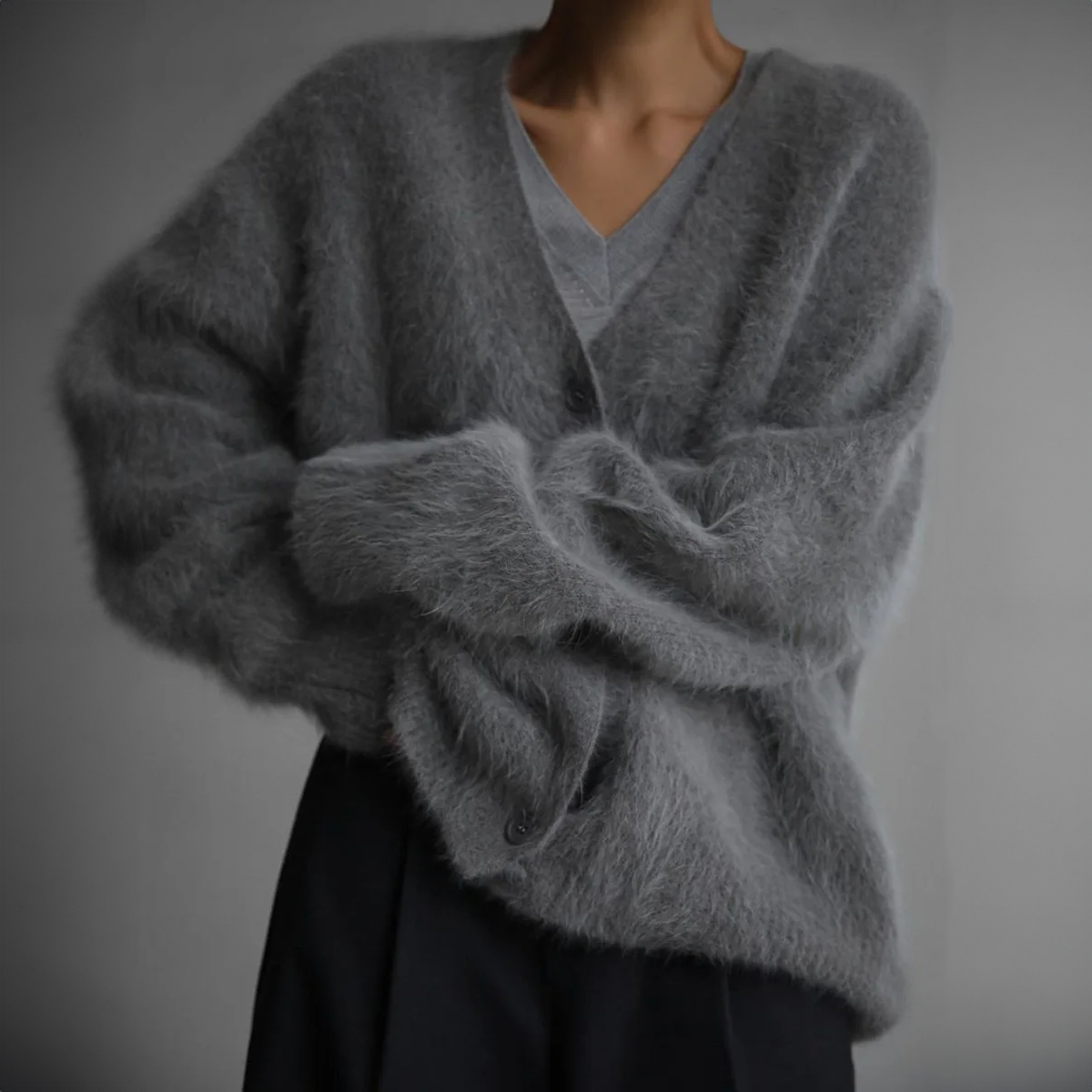 Luxuriöse, gemütliche, stylische Mohair-Strickjacke für Damen