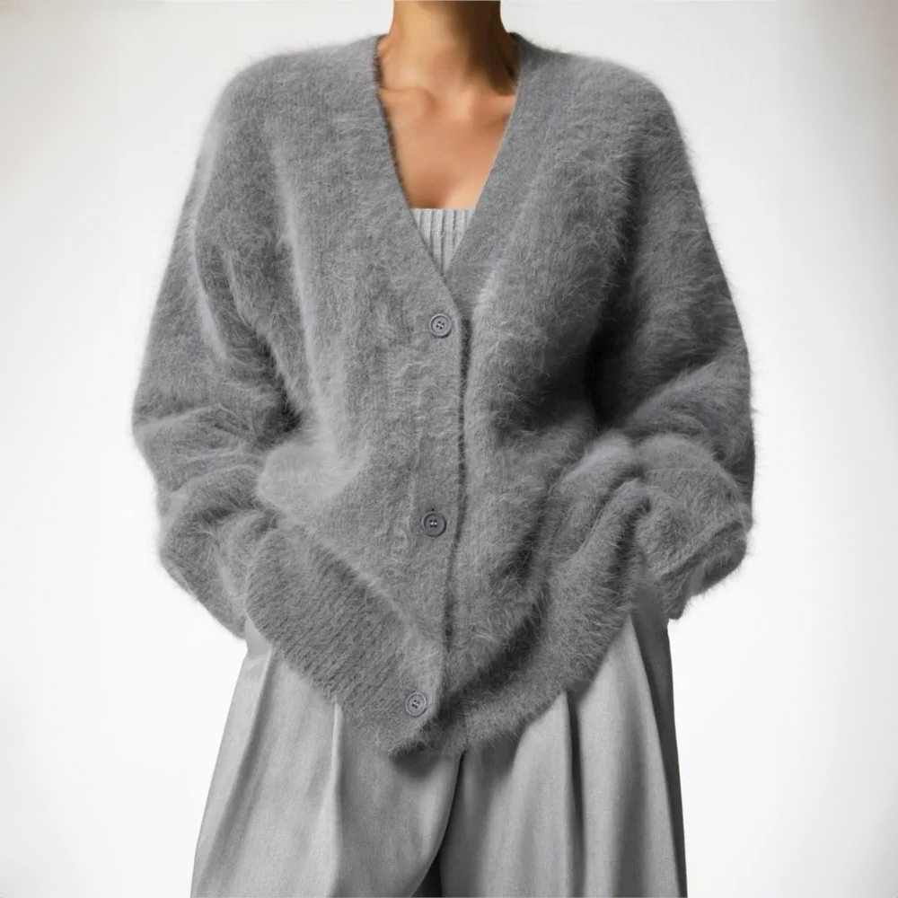 Luxuriöse, gemütliche, stylische Mohair-Strickjacke für Damen