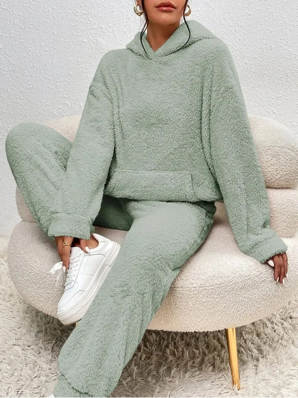 Gemütliches, kuscheliges, stylisches Teddybär-Kapuzenpullover- und Jogginghosen-Set für Damen