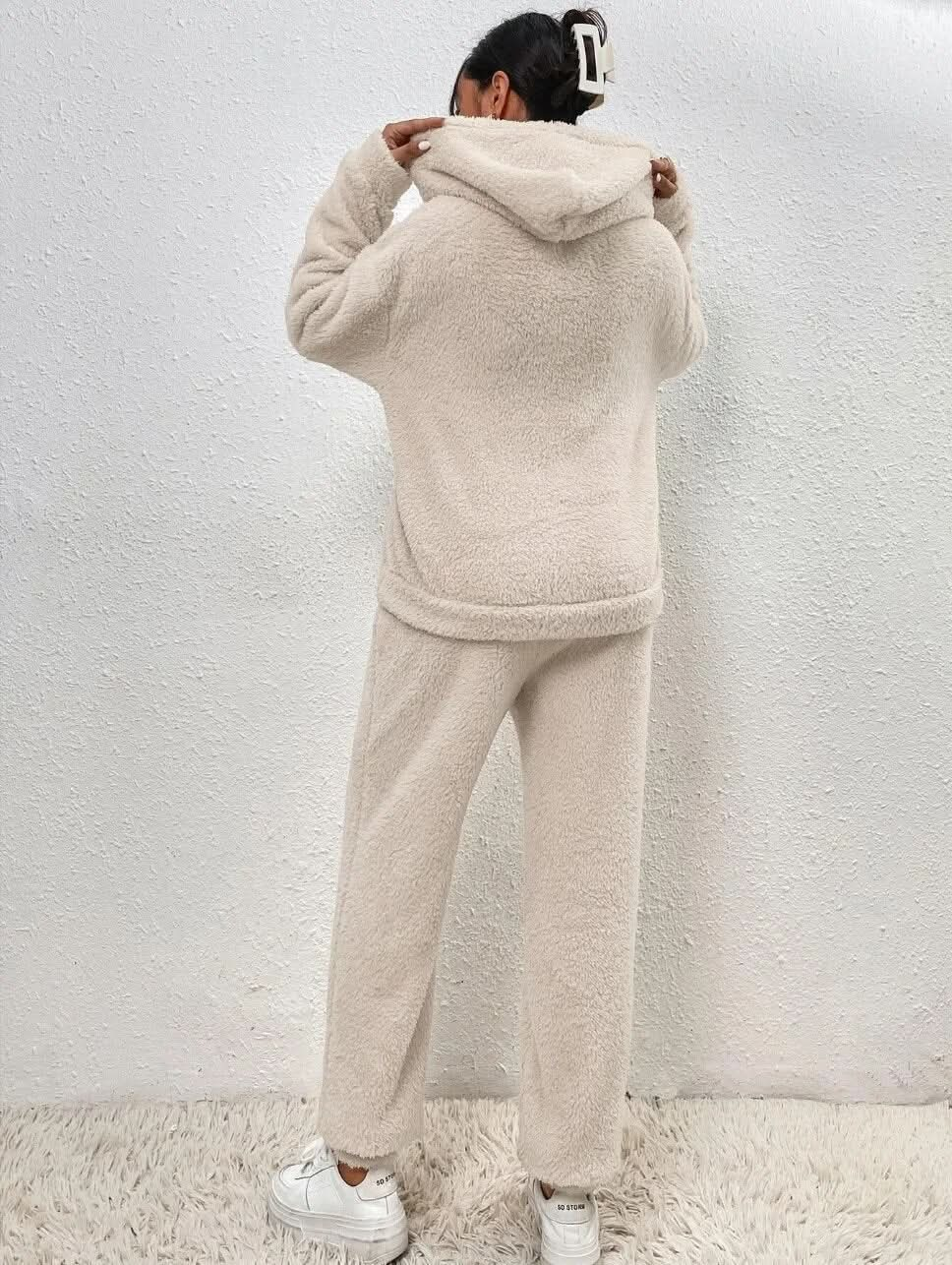 Gemütliches, kuscheliges, stylisches Teddybär-Kapuzenpullover- und Jogginghosen-Set für Damen