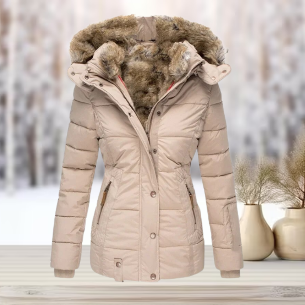 Eleganter Wintermantel mit Pelzfutter und Kapuze – luxuriös und warm für Damen