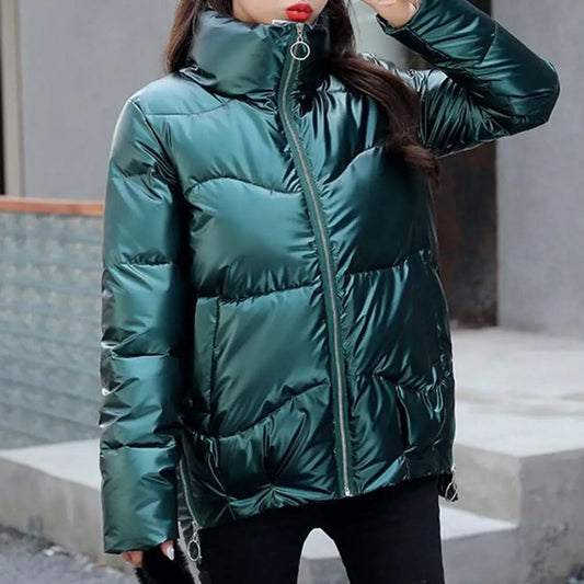 Luxuriöse Smaragdgrüne Pufferjacke für Damen im Winter