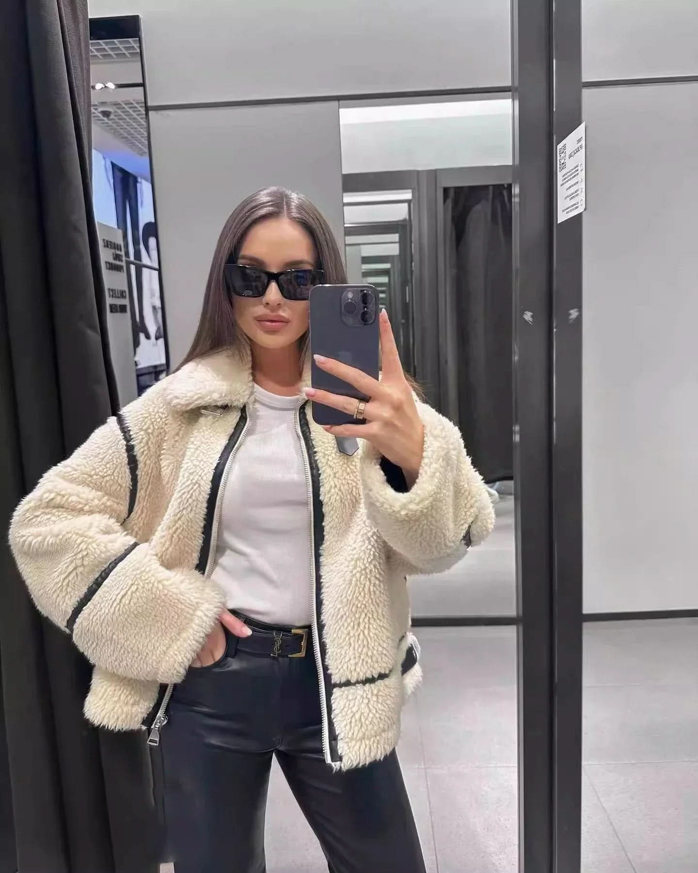 Luxuriöse, gemütliche Oversized-Sherpa-Jacke für Damen