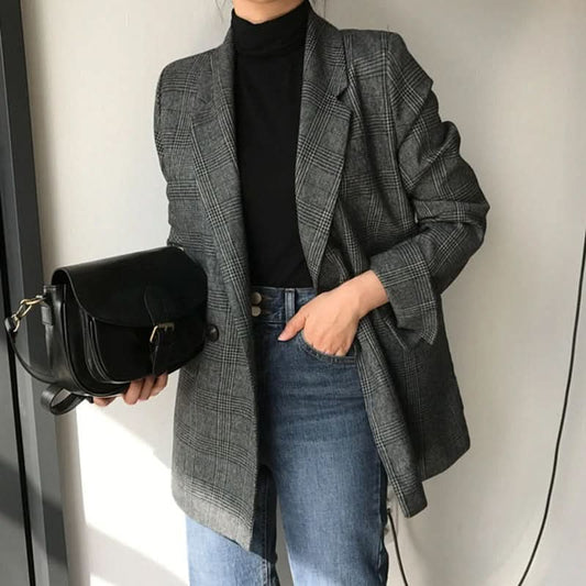 Klassischer karierter Oversized-Blazer für Damen