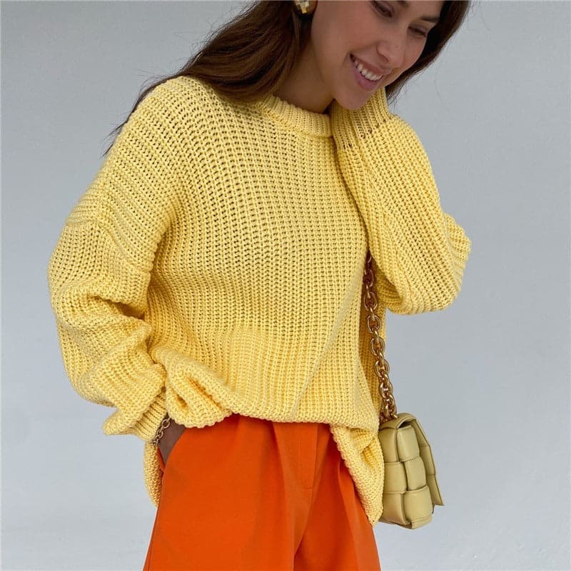 Molly – Modischer Strickpullover in Uni mit Rundhalsausschnitt