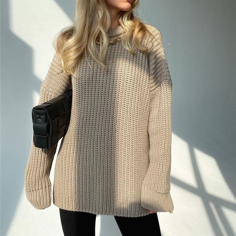 Molly – Modischer Strickpullover in Uni mit Rundhalsausschnitt