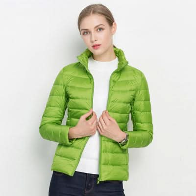 Lebendig grüne Pufferjacke für Herbst und Winter für Damen