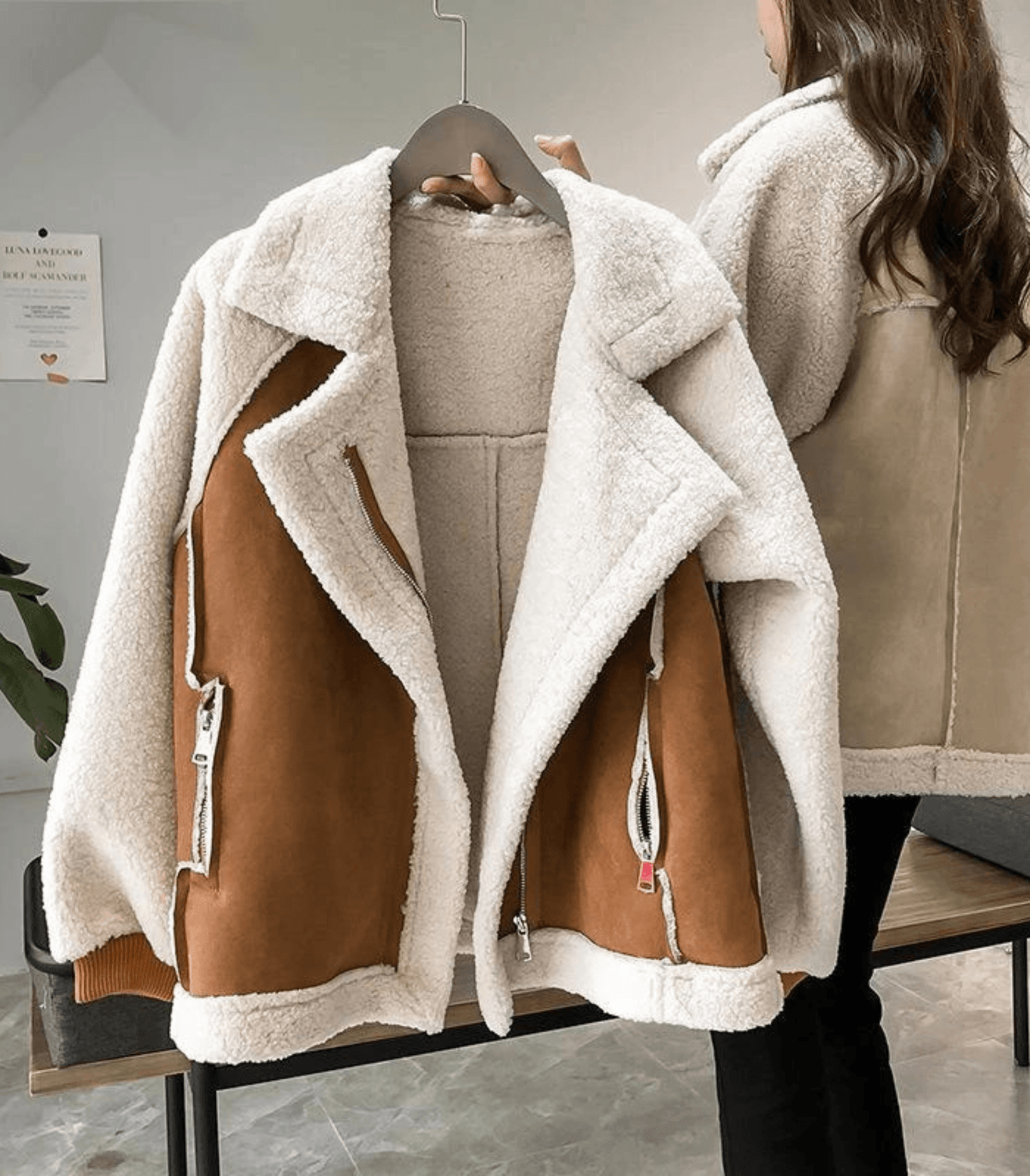 Schicke, gemütliche, stylische Teddy-Winterjacke aus Lammfellimitat für Damen