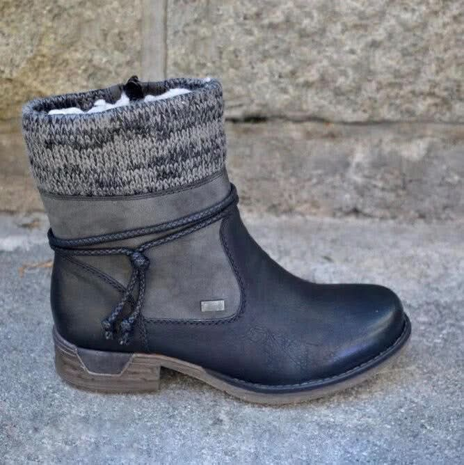 Leder Stiefeletten mit Strickbündchen und Schnürdetails für Damen