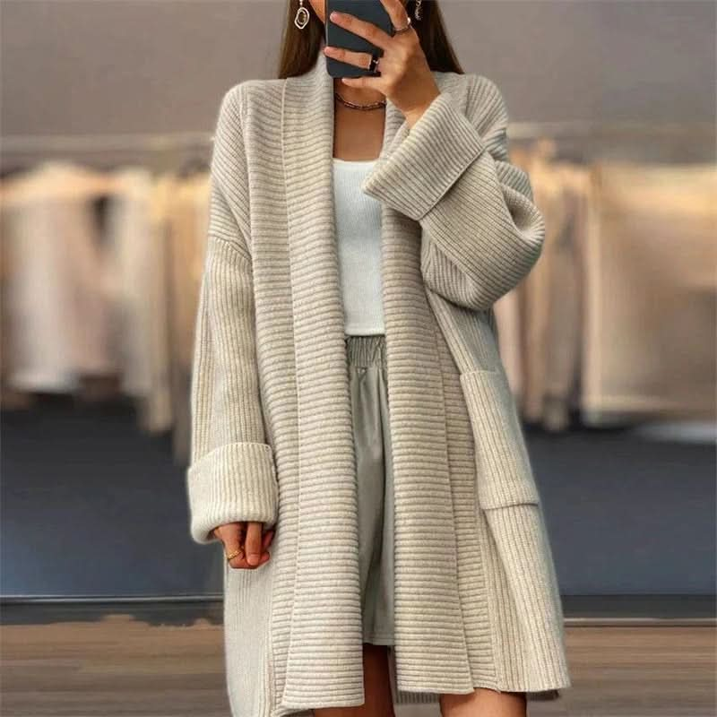 Modische, vielseitige und bequeme lange Strickjacke für Damen